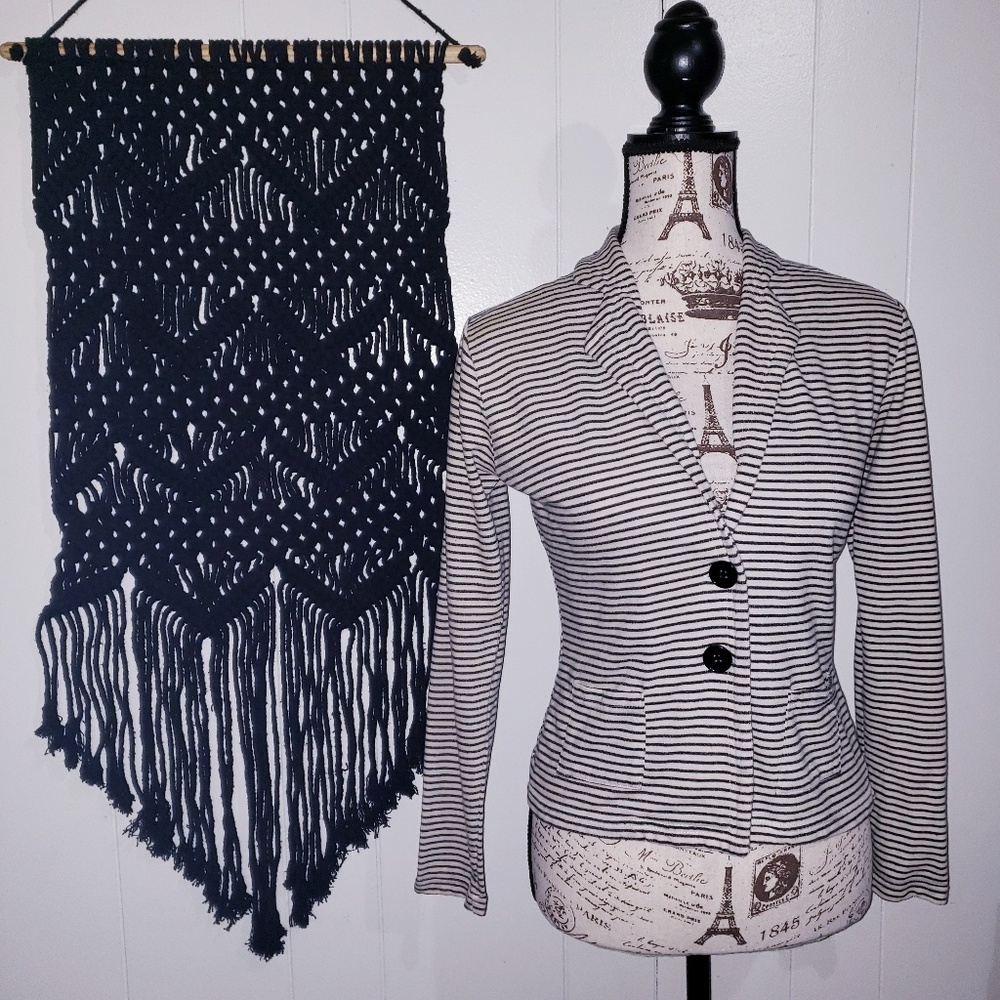 Lightweight Black & White Striped Blazer